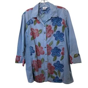 Parsley & Sage Blue Floral Button Down Shirt